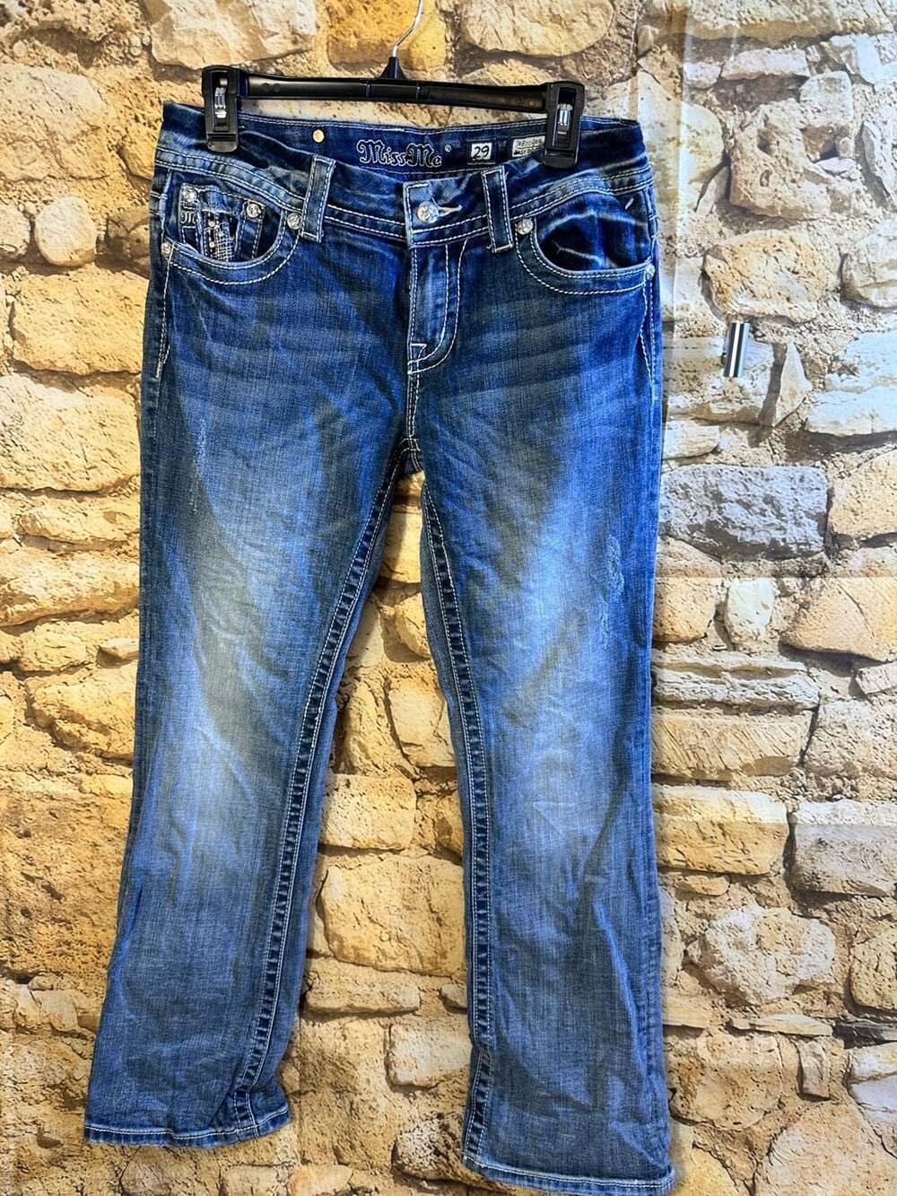 Miss Me Nala Cross Bootcut Jeans Size 29 Rhinestone Sequin Embellished